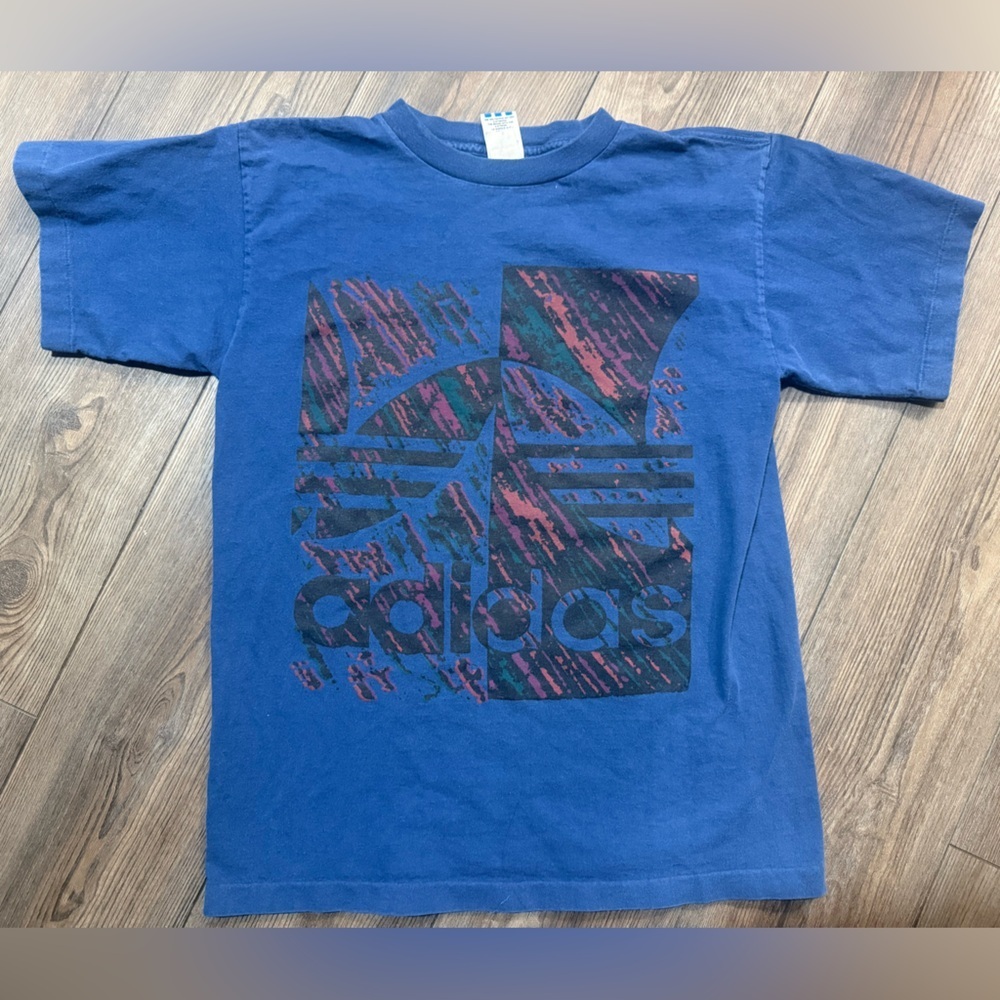 Vintage Adidas Trefoil T Shirt 80s Graphic Blue Small Made In USA Rare